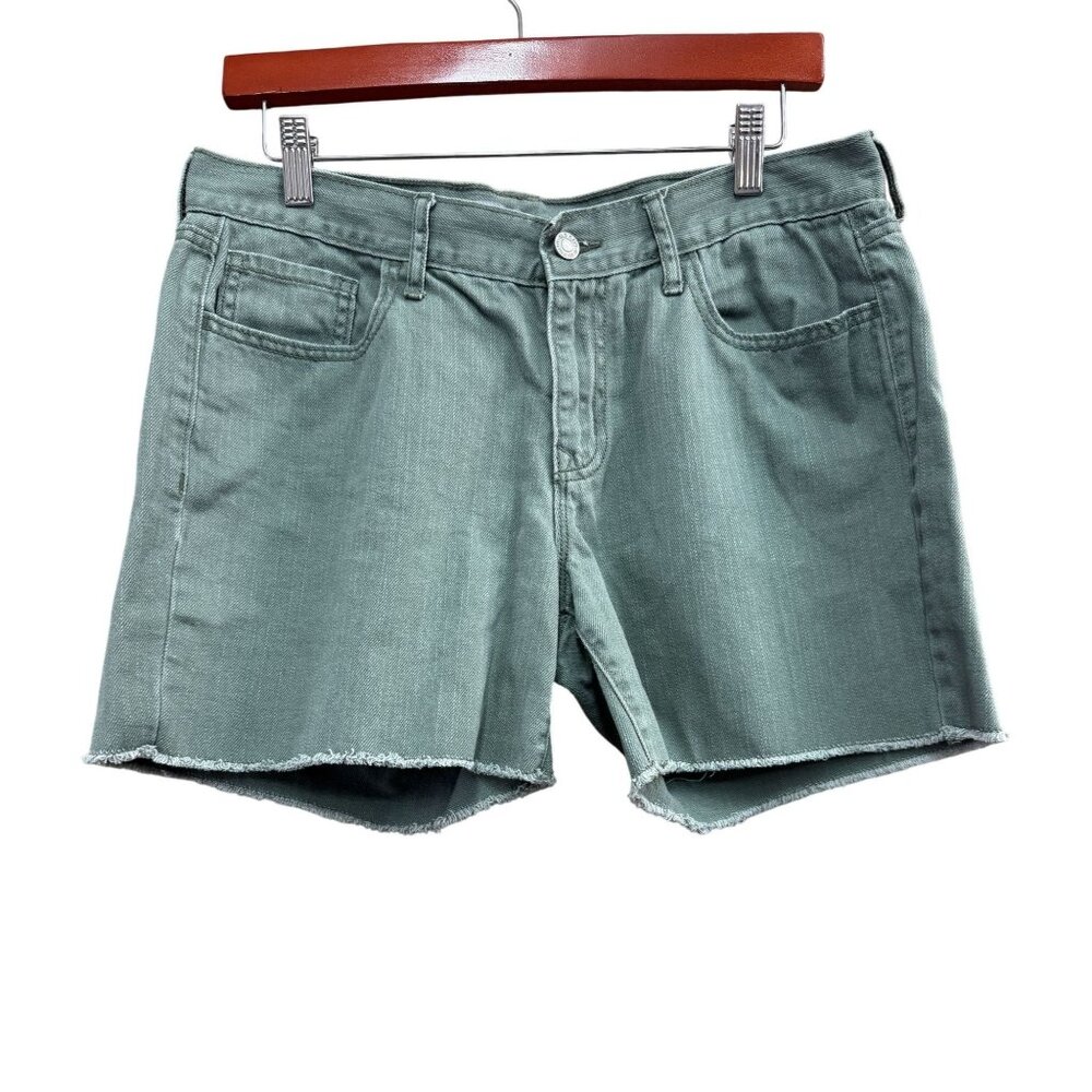 Old Navy Sweetheart Denim Shorts Green Frayed Hem Size 8